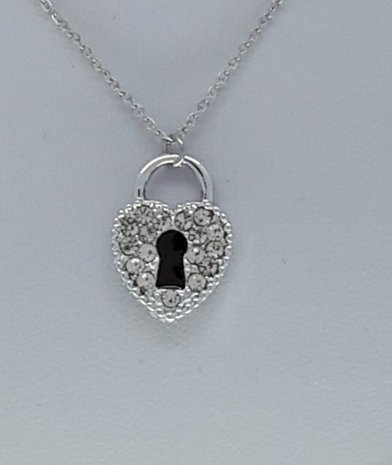 schakelketting, hartenslot, strass, edelstaal