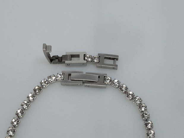 Armband, 3mm blokjesschakels, zikonia, dubbele kliksluiting, edelstaal