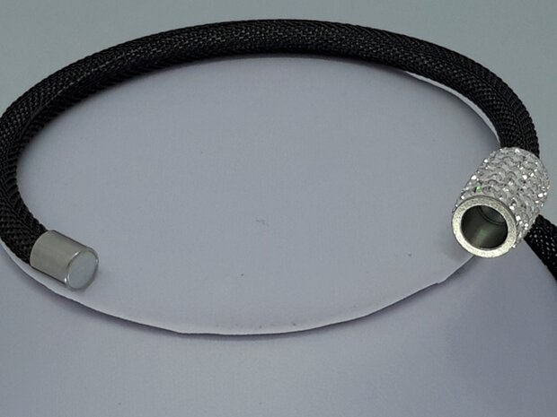 ketting & armband zwart, mesh, edelstaalset