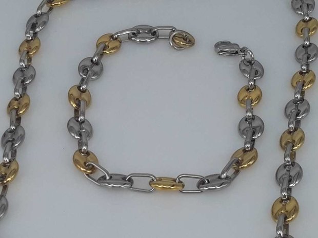 Edelstahl Königs- Armband & Kette, ovale ring, kaffeebohne goldf edelstahlf.