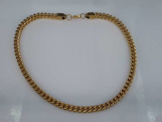 Edelstaal goudkleurig Ketting/collier, vierkant gourmet schakel. 45 cm