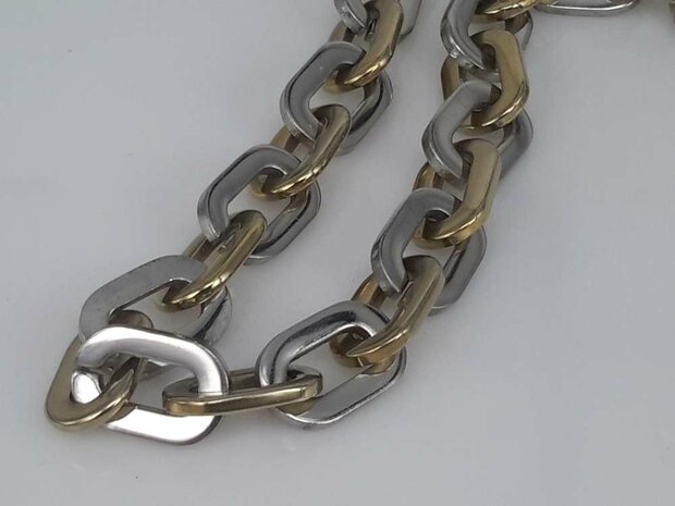 Edelstaal Ketting, ovale platte ring, goud & rvs kleurig