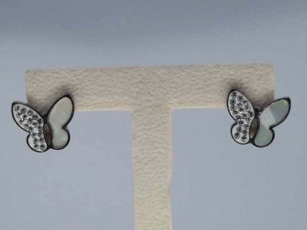 OhrStecker Edelstahl, schmetterling perlenmuth strass