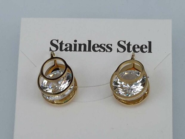 Edelstahl goldfarbener oval Ohrstecker mit 10 mm hochwertigem Kristall.