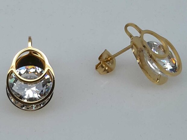 Edelstahl goldfarbener oval Ohrstecker mit 10 mm hochwertigem Kristall.