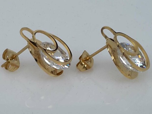 Edelstahl goldfarbener oval Ohrstecker mit 10 mm hochwertigem Kristall.