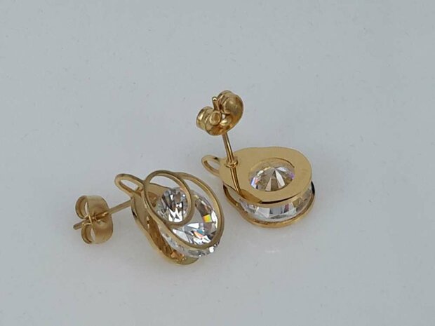 Edelstahl goldfarbener oval Ohrstecker mit 10 mm hochwertigem Kristall.