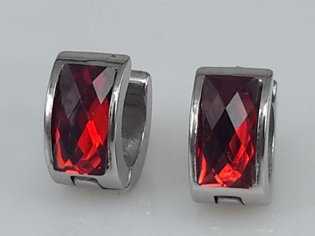 Edelstahl-Ohrringe breit, facette stein, Rot farben