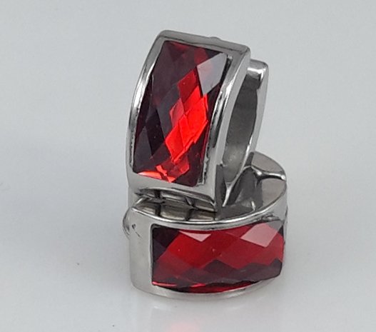 Edelstahl-Ohrringe breit, facette stein, Rot farben