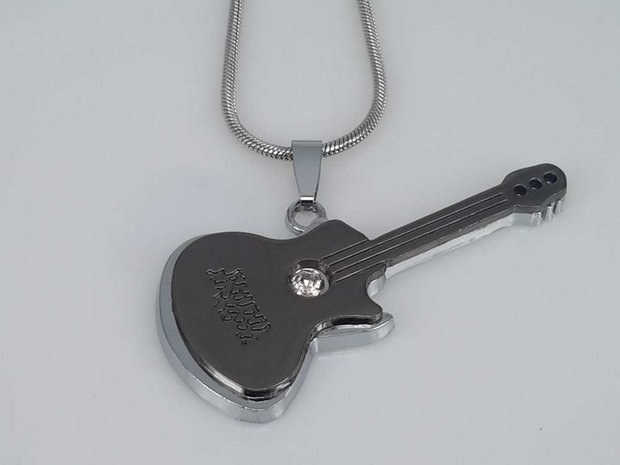 Edelstahl Anhänger, grosse Gitarre, strass