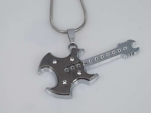 Edelstahl Anhänger, Gitarre, Resonanzkörper schwarzf, Strass