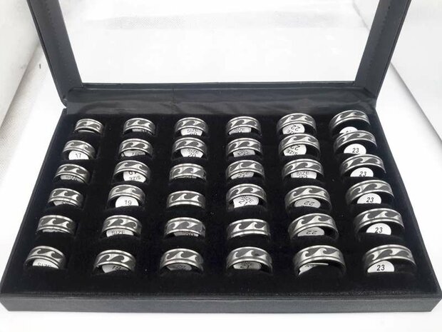 Edelstahl Ringe breit, wellen, box 36st