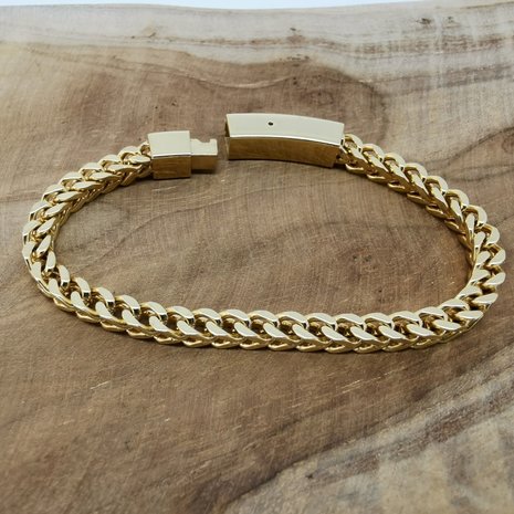 goldfarbene Armband 19cm, Quadrat gliedern, Druckverschluss, Edelstahl