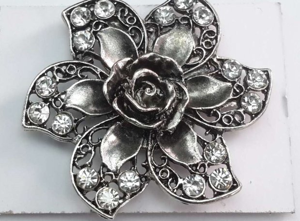 Magnet Brosche, Rosemotiv 5, metall, strass