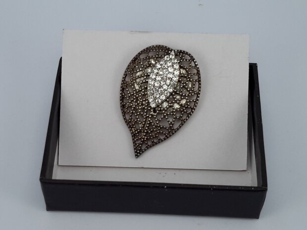 Magneet Broche, nerfblad, metaal, strass steentjes