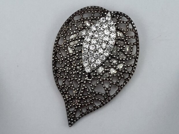 Magneet Broche, nerfblad, metaal, strass steentjes