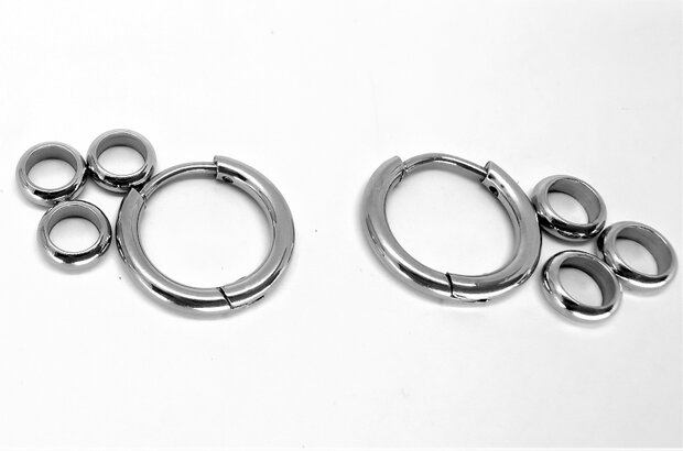 Oorringen zilverkleurig 12 mm met 3 deco ring Chirurgisch staal 316L.