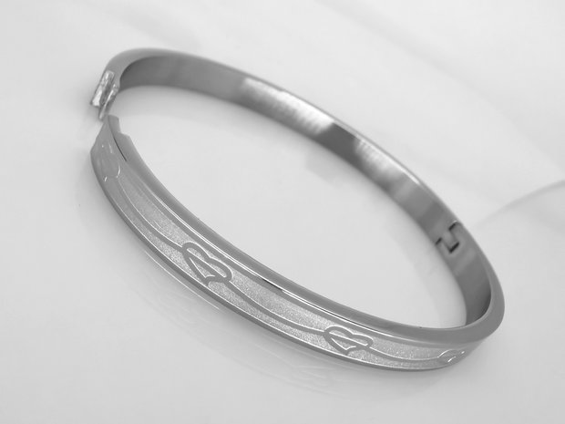 Sklavenarmband, Oval, matte, Herzenband, Edelstahl