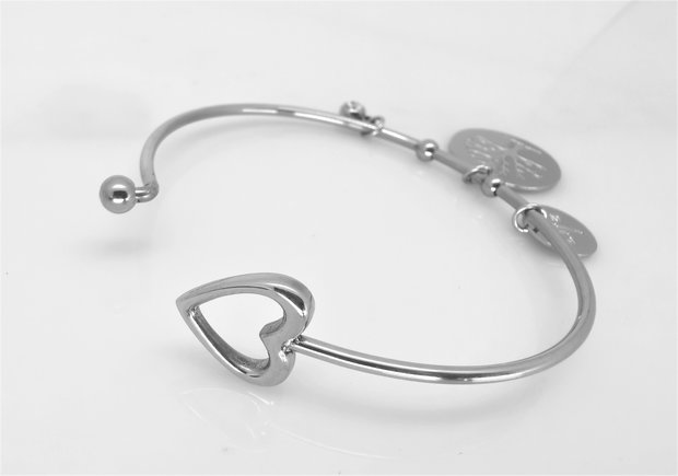 Edelstaal smalle ronde Armband met 3 bedel.