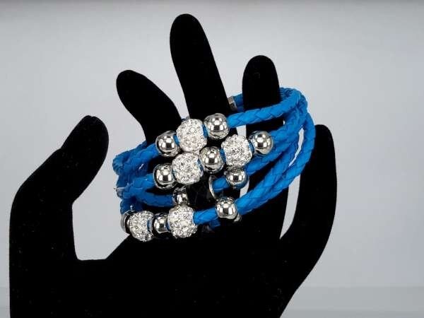 Armband, 5-delig gevlochten, kralen en shamballa's