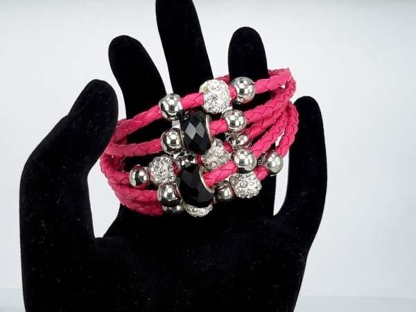 Armband, 5-delig gevlochten, kralen en shamballa's