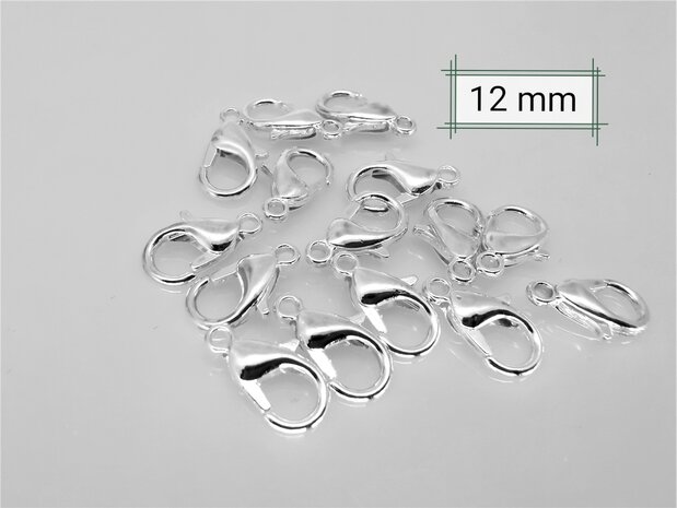 45 x Karabinerverschluss silberfarben, 12 mm