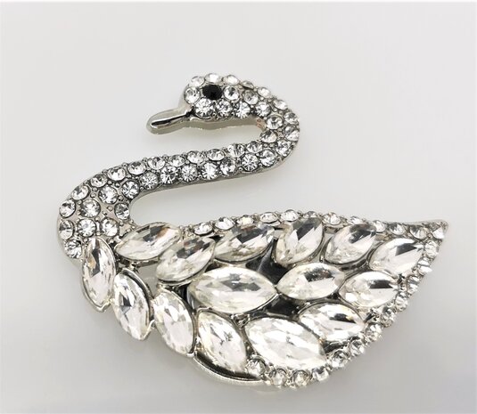 Magnet Brosche - Silver Swan - Crystal, perfekt um Schals, Wraps und Strickjacken ohne Löcher zu verschließen.