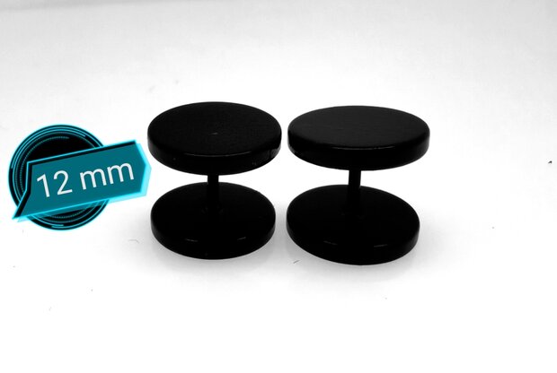 Zwarte Studs-oorbellen-Ø 8 - 10 -12 mm cool-gitzwarte coating -cool-als fake plugs.