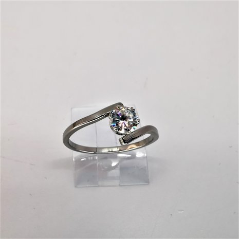 Edelstaal Ringen zilverkleurig smal, 4mm zirkonia, doos 36 st