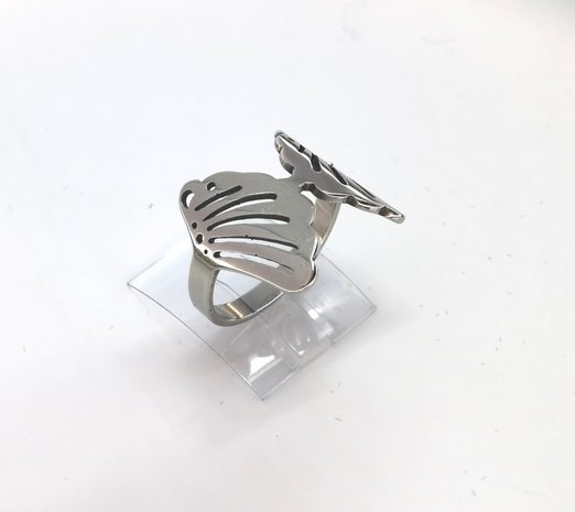 Edelstahl Ringe Silberring mit 2 Flügelmotiven, box 36 st