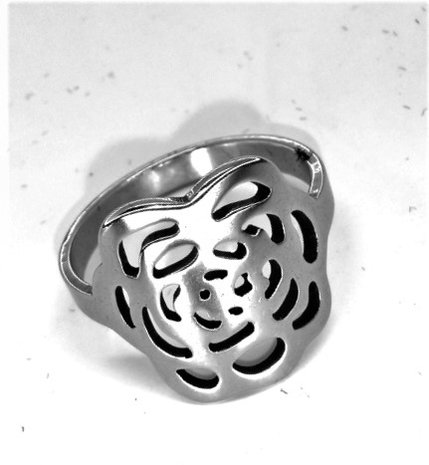 Edelstaal Ringen zilverkleurig ring met uitgesneden roos figuur, doos 36 st