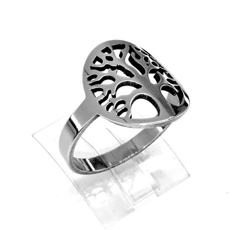 Edelstaal Ringen zilverkleurig levensboom motief, doos 36 st