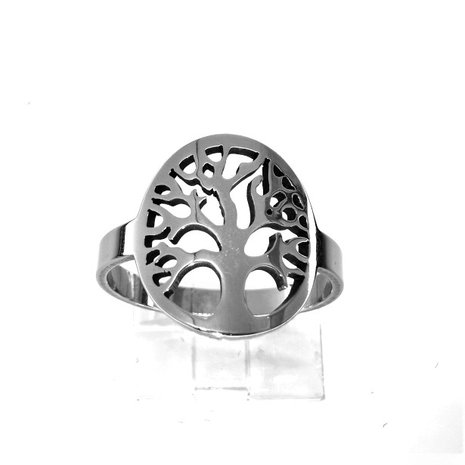 Edelstahl Ringe silberfarbene Baum des Lebens Motiv, box 36 st