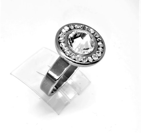 Edelstahl Ringe silberfarbene rund mit 7 mm Zirkonia und runden Strasssteinen,, box 36 st