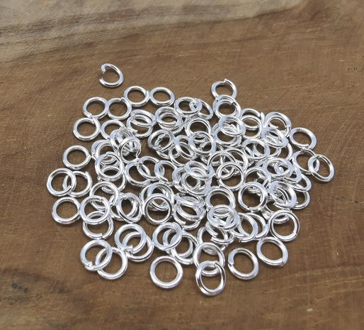 100 x 925 versilbert - Offene Ringe - Befestigungsringe - D 0.7 × Ø 4 mm