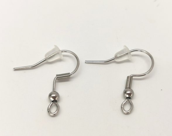 Edelstahl-Ohrhaken de luxe - 15 Paar - mit - silikonfreier - Rückseite zum Selbermachen von Ohrringen.