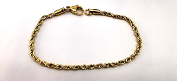 Edelstahl Armband aus goldfarbenem, gedrehtem Kordelband Größe 19 cm.