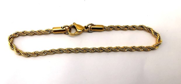 Edelstahl Armband aus goldfarbenem, gedrehtem Kordelband Größe 19 cm.