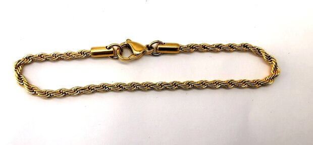 Edelstahl Armband aus goldfarbenem, gedrehtem Kordelband Größe 17 cm.
