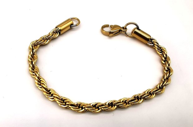 Edelstahl Armband aus goldfarbenem, gedrehtem Kordelband Größe 19 cm.