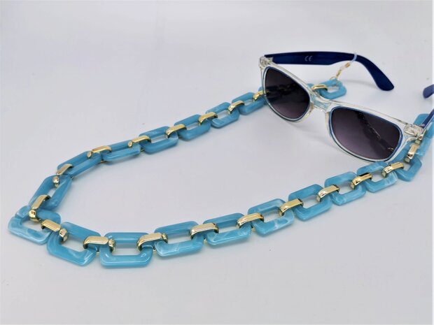 Trendy in fashion accessoires brillenkoord/ketting modieus Turquoise kleur.