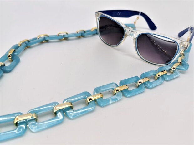 Trendy in fashion accessoires brillenkoord/ketting modieus Turquoise kleur.