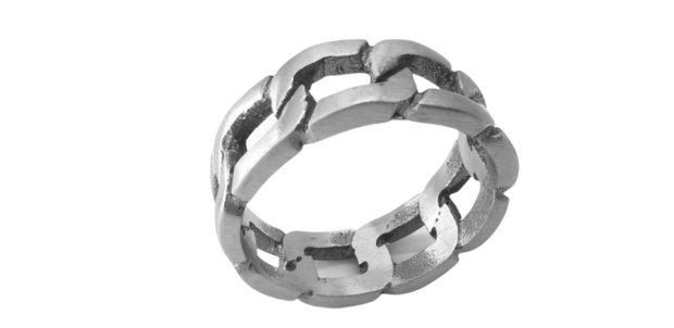 Super cool – robust – Edelstahl – gebürsteter Stahl – Glied – Ring – kubanisches Gliedermotiv.