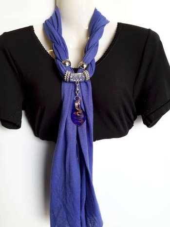 Sjaal met murano glashanger, kobaltblauw en rood