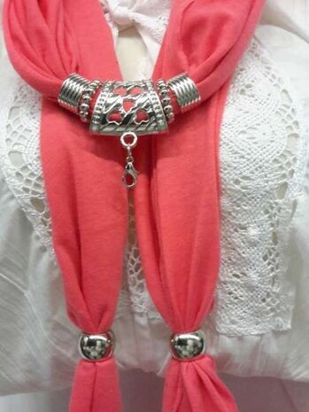 Sjaal met koppelstuk "hartjes", roze rood, per 6