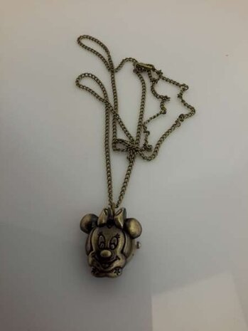 Ketting met klokje, bronskleur, deksel in Minnie Mouse