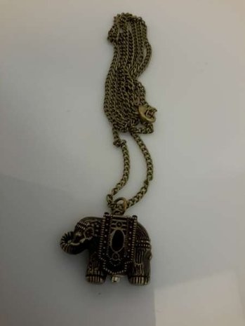 Ketting met klokje, bronskleur, dekseltje in olifant