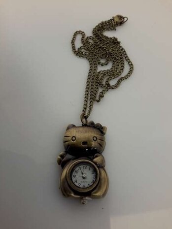 Ketting met klokje, bronskleur, Hello Kitty