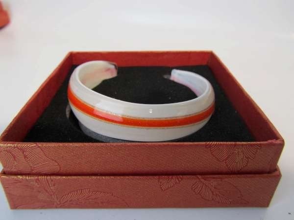 Murano armband, kleurencombinatie transparant, wit, oranje