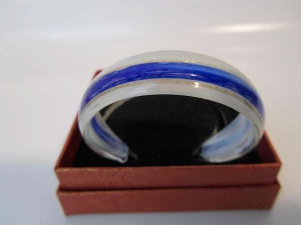 Murano armband, kleurencombinatie transparant, wit, goud, blauw